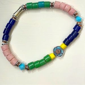 Tile beaded bracelet African mixed metal copper hand crafted